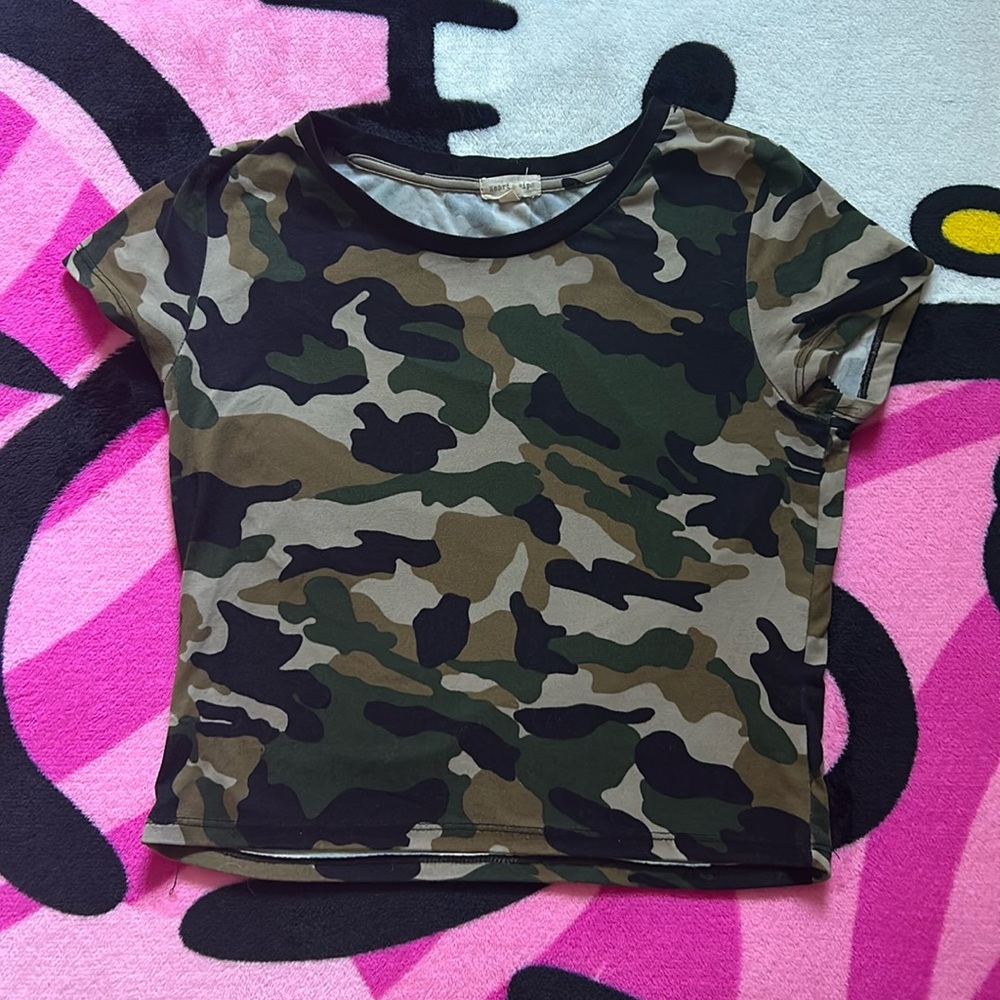 Green Camo Print Crop Top